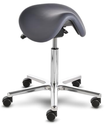 Sattelhocker docy® dent 4616, Sitzhöhe ca. 55 - 75 cm, mit Sitzneigeverstellung, Rollen/Bodengleiter:weiche Radbandage, Polsterdekor:Stamskin titan-grau