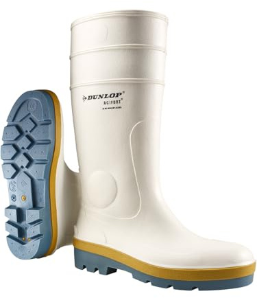 Dunlop Acifort Bottes en caoutchouc tricolores – Unisexes, antistatiques et imperméables, bottes de travail avec semelle extérieure antidérapante pour usage industriel, multicolore – EU42, UK8, blanc
