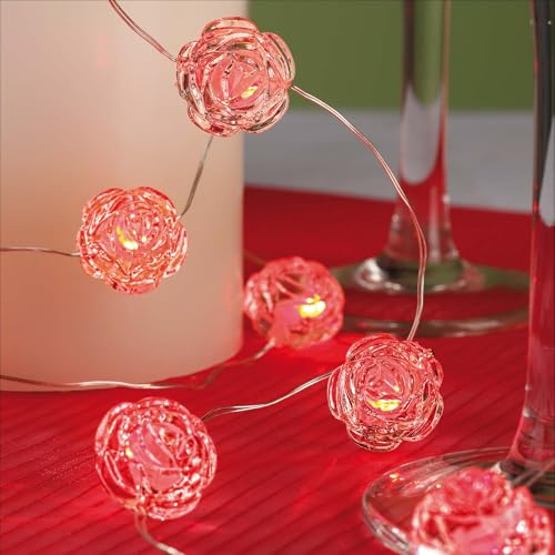 hellum LED Lichterkette innen mit Rosen, 20 LED Rosen rot, Lichterkette batteriebetrieben (3x AA, nicht inkl.), beleuchtete Länge 3,8 m, für Innen,Tischdeko, Valentinstag 300192
