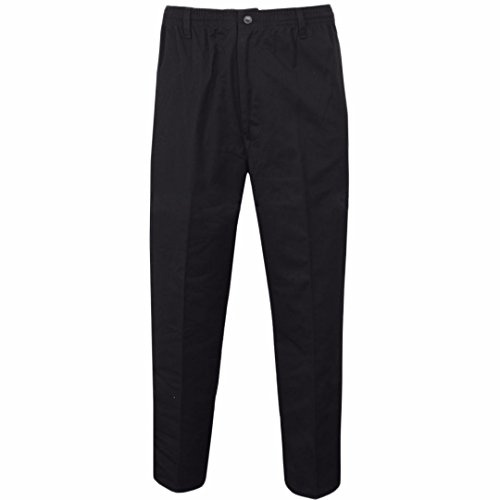 Stylo Online Mens Smart Rugby Trousers Fully Elasticated Stretch Waist Band with Draw Cord Comfortable FIT Workwear Bottoms Straight Leg Casual Formal Work Pants Size 30-48 Black
