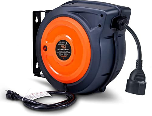 SuperHandy Cord Reel Retractable Extension Extra Long 20m (65ft) x 3G2.5mm² H05VV-F 3200W Max Industrial Polypropylene Ultra Heavy Duty Commercial Premium Grade Cable Reel (UK Plug& Socket)