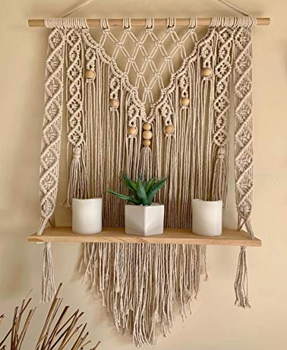 KGBFDX Boemia Fatta A Mano in Legno macramè Appeso A Parete Corda Corda Arazzo Complementi Arredo Casa Appeso Fioriera Mensola Galleggiante Organizzatore Portaoggetti 40 × 60 cm