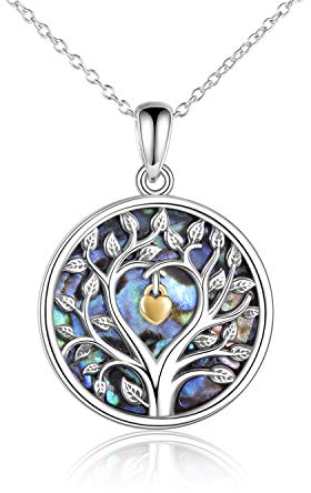 VONALA Baum des Lebens Kette Damen 925 Sterling Silber Lebensbaum Anhänger Halskette Schmuck Geschenkbox Verpackung- Bestes Geschenk (Abalone)