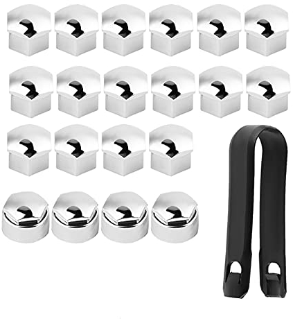 EVGATSAUTO locking Wheel Nut nuts Rim Cover Covers, Black Wheel 20pcs 17mm Lug Nut Car Auto Hub Screw Anti-theft Dust Cover Protective Caps Cap Kit(Silver)