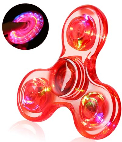 SCIONE Fidget Spinner LED Crystal Hand Spinner Luminoso Juguete Sensorial Fidget Toys Anti Estrés TDAH para Niños Adultos Halloween Navidad Rojo