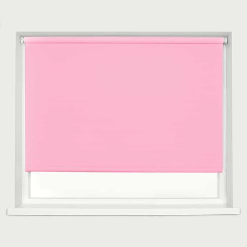 Pink Blackout Roller Blind Metal Fittings Trimmable UV Protection Thermal Properties Premium Fabric Home Office Bedroom Kids Room Child Safe Easy Fit 240cm Width x 160cm Drop