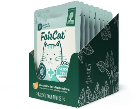 Green Petfood FairCat Sensitive (8 x 85 g), getreidefreies Katzenfutter mit Flohsamenschalen & Fenchel, Katzennassfutter für ausgewachsene und wählerische Katzen, Katzenfutter mit angenehmen Duft