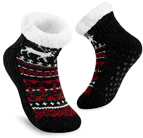 CityComfort Calze Donna a Pantofola, Calzini Antiscivolo Invernali (Nero)