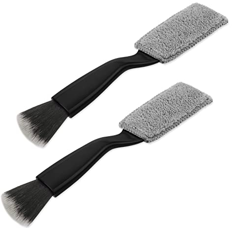 cobee Lot de 2 brosses à Double tête, Brosse à poussière 2 en 1 pour intérieur et extérieur de Voiture, Anti Rayures, Outil de Nettoyage Automatique avec Poils Doux pour Grille d'aération (Noir)