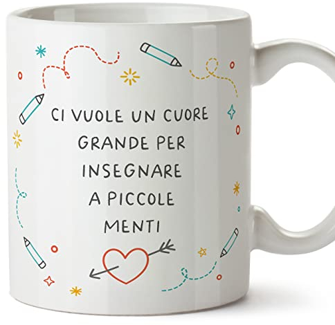 Mugffins Tazza in ceramica per INSEGNANTE - 11 oz / 350 ml - In italiano - Cuore grande piccole menti - Idea regalo per compleanno, anniversario, natale, laurea