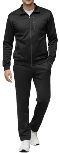 GYMELITE Men's Athletic Full Zip Tracksuit Set Fashion Workout Sweatsuit Track Long Sleeve Jackets and Pants 2 Piece Outfit(BK L)