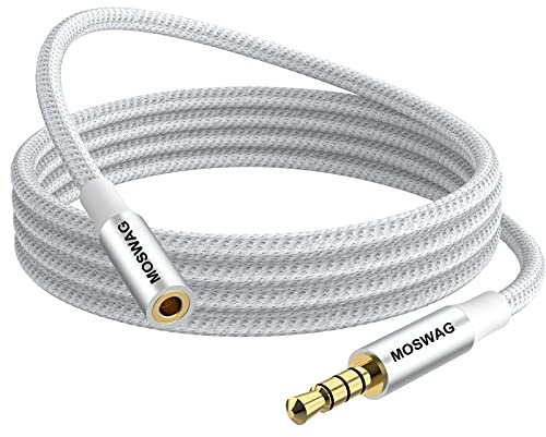 MOSWAG 3.5mm Male to Female Extension Cable with Microphone Stereo Audio Adapter Nylon Braided Compatible for Home/Car Stereos Smartphones Headphones Tablets Media Players and More