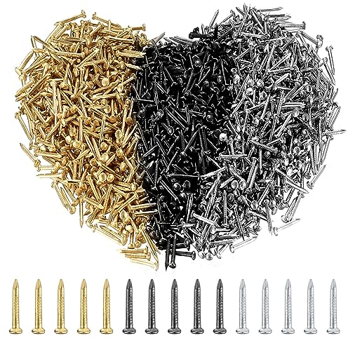 Nägel Sortiment Set, Um3000 Stück Kleine Nägel, Wand Nägel zum Aufhängen von Bildern, Kunstnägel, Rundkopf Bildernägel, Wandnägel für Bilderrahmen Holzbearbeitung, 3x10mm(Gold, Silber und Schwarz)
