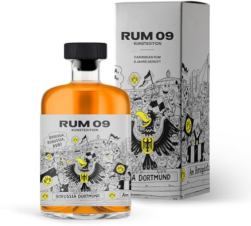 BVB Rum 09 das Original | mit hochwertiger Geschenkverpackung | 500ml Einzelflasche | 40% vol | Rum Kunstedition | Geschenkidee für echte Borussia Dortmund Fans
