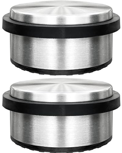 Stainless Steel Door Stops by Smith’s® | 10.3CM (D) x 4.8CM (H) / 2 Pack | Round Heavy-Duty Metal, Chrome, Satin, Silver Door Stoppers | Ultimate Door, Wall, Floor, Skirting Board Protection