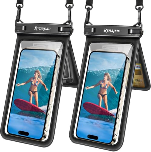 Rynapac Double Space IPX8 Waterproof Phone Pouch-2 Pack Dry Bag Up to 7.5 | Touchscreen & Underwater Photography, Adjustable Lanyard, for iPhone 17 16 15 Pro Max, Beach Cruise Holiday Essentials 2026
