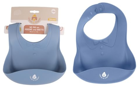 DORON & CHARLIE - Bavoir - Repas De Bébé - 056602 - Bleu - Silicone - Design Costume - Réglable - Etanche - DME - Lavable - Imperméable - 1er Age - Bavoir Souple - Puériculture - À Partir de 3 mois