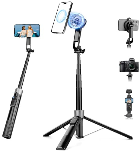 70 Magnetic Phone Tripod, Selfie Stick Tripod for iPhone Magsafe with Rechargeable Remote & 2 in 1 Magnetic Holder, Portable Cellphone Stand for Recording Travel, Compatible with iPhone and Android
