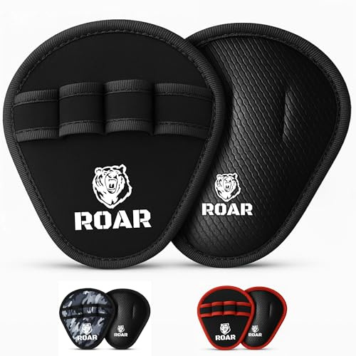 Roar® Guantillas Gimnasio, Grip Pad, Almohadilla Barra Gimnasio, Grip Power Pads, Grip Gym, Grip Gimnasio, Guantes Grip para Gym Hombre Y Mujer Fitness, Calleras Gimnasio (Negro)