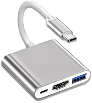 VGE Adaptateur USB-C vers HDMI 4K Ultra HD, Hub Multiport 3-en-1 avec Transfert de Données 5Gbps, Charge Rapide 100W, Plug-and-Play, Compatible MacBook, Chromebook, PC et Télévision - Argent