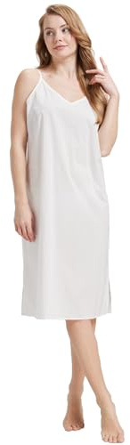 BEAUTELICATE Fond De Robe Longue Jupon sous Robe 104% Coton Légère Respirants Bretelles Chemise De Nuit Nuisette Col V De Femme Été Blanc, L