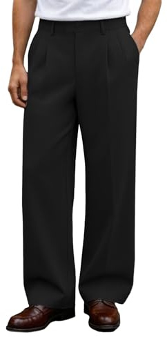 FEDTOSING Mens Pleated Dress Trousers Wide Leg Elastic Waist Baggy Casual Pants Men Relaxed Fit Old Money Slacks for Men