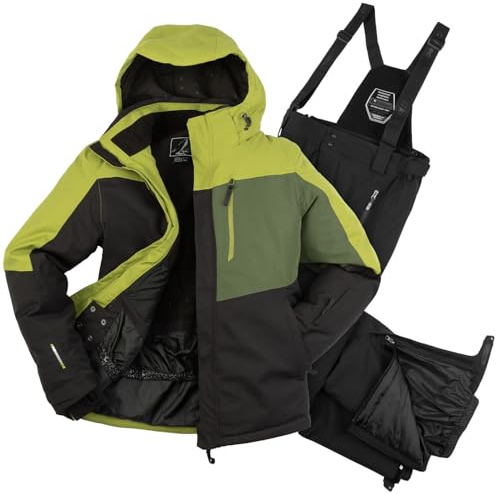 Killtec Herren Skianzug Größe XL - aus Skijacke schwarz lime oliv und Skihose schwarz - mit 10000mm Wassersäule - wasserdicht, atmungsaktiv