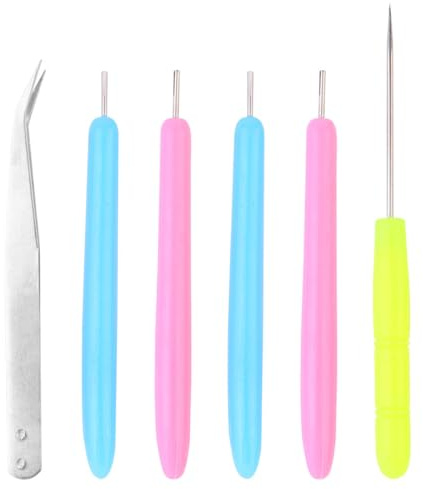 UKCOCO Juego de Herramientas para Quilling 6 Piezas Kit de Aguja para Enrollar Papel Incluye 4 Palillos para Quilling Pinzas y Punzón Color Aleatorio Adecuado para Color Aleatorio