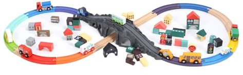Xiuganpo Set di Binari in Blocchi di Legno da 126 Pezzi, Binari del Treno in Legno, Giocattolo Ferroviario Modificabile Espandibile con Design Educativo Sicuro, Ideale per il di Trasporto di