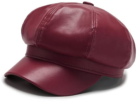 Heyjoin Women's PU Leather French Octagonal Beret Outdoor Painter Hats