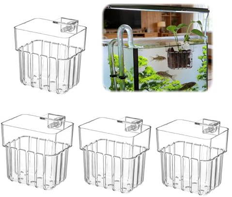4 st akvarieväxthållare, transparent planteringskorg för akvarium med hål, växtställ för akvarier, akryl hänguppsättning för vattenväxter, aquascaping & akvariedekoration