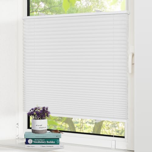 Plissee ohne Bohren Klemmfix,Weiß 25x100cm(BxH),Plisseerollos Faltrollo mit Klemmträger easyfix,Jalousie Sichtschutz und Sonnenschutz