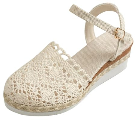 Sandales Femme Été Confortables, Sandales Compensées à Plateforme Bout | Style Vintage Vacances, Tige en Toile Tressée Ajourée Respirante, Bride avec Boucle, Semelle Antidérapante