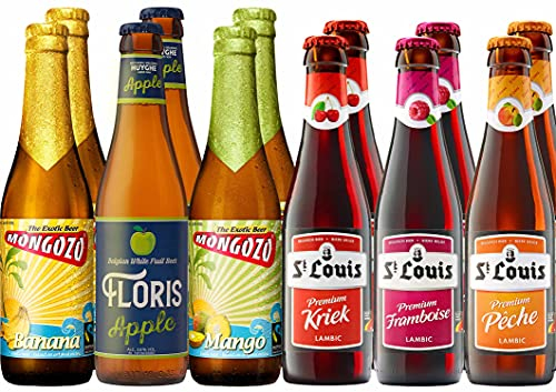 Fruchtbiere 12 belgische Fruchtbiere: Banane, Apfel, Mango, Kirsche, Himbeere, Pfirsich fruchtiges Bier, Party, Weiber, Frauen, Mädels, zum Nachtisch, als Sorbet, Fairtrade, leichtes Bier
