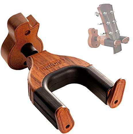 Neboic Guitar Wall Mount, Auto Lock Guitar Wall Hanger, Hard Wood Base in Guitar Shape Guitar Hook, Guitar Holder for Acoustic, Electric, Classical, Bass Guitars, Guitar Accessories