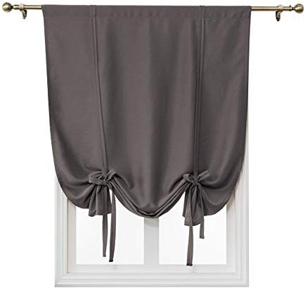 ele ELEOPTION Tie-Up Simple Blackout Curtain, Rod Pocket Thermal Insulated Room Darkening Roman Shade for Bedroom Living Room Kitchen Small Window (Dark Gray, 100x120cm)