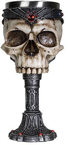 SUMMIT COLLECTION Crowned Gothic Ossuary Skull Wine Goblet Removable Stainless Steel Insert Stemware Sacrificial Ceremonial Skull Wine Cha