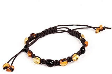 AMBERAGE Friendship Braided Bracelets with Natural Baltic Amber Beads for Adults/Teens- Hand Made (4 Colors) (1PC BROWN COLOR)