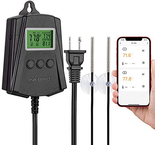 Inkbird WiFi Heat Mat Reptile Thermostat Controller Temperature Controller with 2 Probes and 2 Outlets, IPT-2CH Reptiles Heat Mat Thermostat (Max 250W per Outlet)
