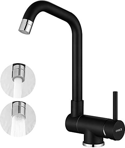 ONECE Grifo Cocina Negro para Ventana Frontal, Mezclador Abatible con 2 Modos, Grifería Monomando Plegable Rotación de 360°, Acero Inoxidable 304