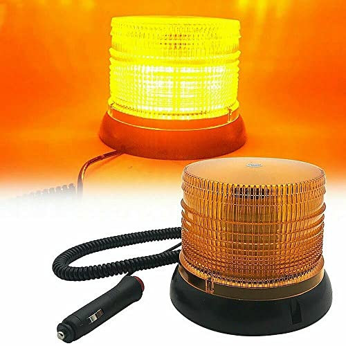 Gyrophare à LED 12V-24V 60 LEDs Fixation Magnétique ou Permanente 7 Modes Feu Flash et Rotatif pour Tracteur Agricole Utilitaire Camion Homologué E9 R10