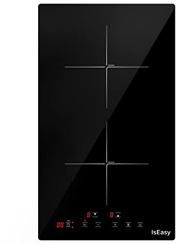 Induktionskochfeld, IsEasy Domino Induktionskochfeld mit 9 Leistungsstufen &1-99Min Timer, Boost-Funktion, Induktionskochfeld 2 platten, Induktionskochplatte mit 2 Platten, 29.5cm, 3400W, Schwarz
