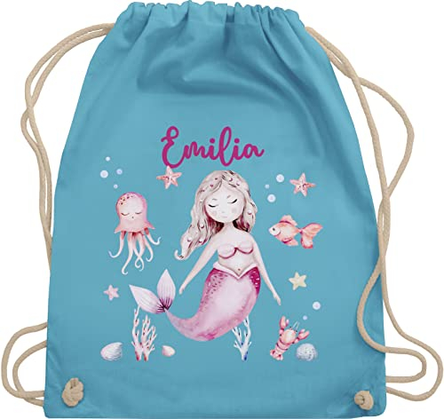 Turnbeutel Rucksack - Meerjungfrau Nymphe Nixe - Unisize - Hellblau - meerjungfrau-rucksack meerjungfrauen nymph beutel mädchen mermaid motiv beuteltasche personalisierte und eigenem stoffbeutel