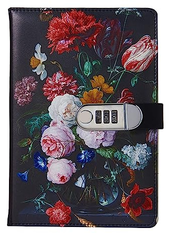 NectaRoy Vintage Notebook with Lock, A5 Lockable Diary(Oil Painting Flowers Style), Retro Travel Journal, Secret Girl Notebook, Daily Notepad for Office School Supplies Student Stationery