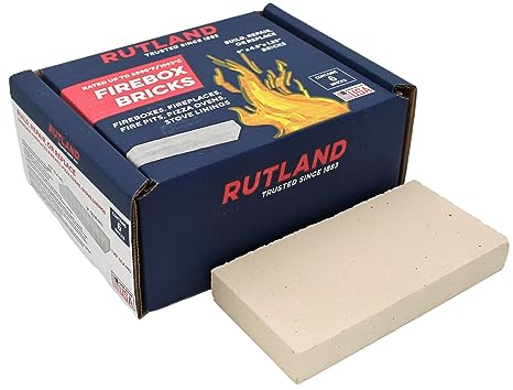 Rutland Fire Bricks, Properly Cured High Temperature FireBrick, USA-Made Residential Fire Clay Replacement for Wood Stove, Fireplace, & Pizza Oven, Size 9 x 4.5 x 1.25, 6-Pack, Ivory