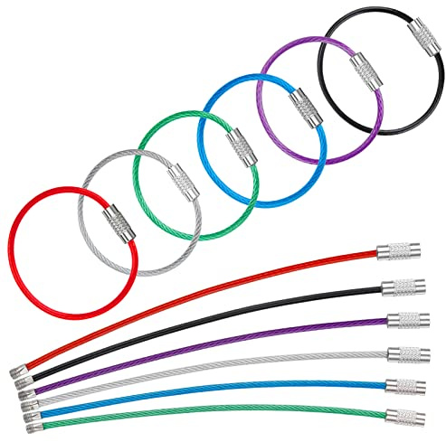 Uniclife 12cm Câble Porte-Clés Fil en 6 Ccouleurs assorties Porte Clés en Acier Inoxydable pour l'Extérieur et la Randonnée Porte-étiquette de Bagage Connectable pour le Sport et le Voyage, 20 Pièces