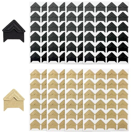 SLEEKEE 8 pegatinas autoadhesivas para esquinas de fotos, para álbum de fotos, 192 esquinas de papel, accesorios para álbum de fotos, esquinas de fotos para scrapbooking (negro, piel de vacuno)