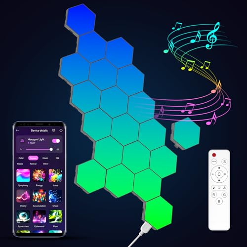 Kangtaixin Hexagonal LED Pared Luces 20pcs RGB Gaming Panel — Sincronización de Música Hexagonales Gamer Habitacion Pared Decoracion Lampara Smart App
