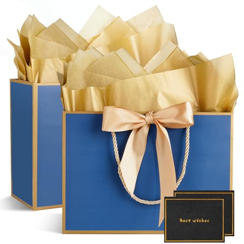 Confezione da 2 sacchetti regalo in carta con 2 fazzoletti e biglietti, sacchetti regalo per donne, ragazze, damigelle d'onore, compleanni, San Valentino e feste di nozze
