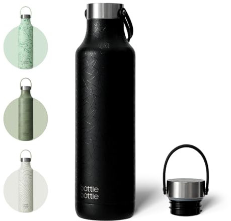 BOTTLE BOTTLE 600ml Insulated Water Bottle with Handle Hiking Drink Flask (Black)